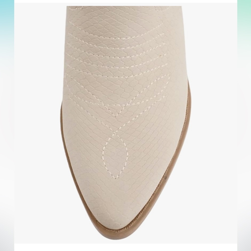 Soda Cream and Brown Heeled Boots with Western Flair - Picture 5 of 5